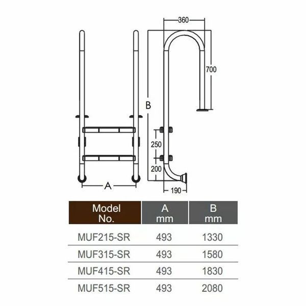 Сходи для басейну Emaux Muro MUF415-SR (4 сходинки), AISI-304 AQ_20535 фото