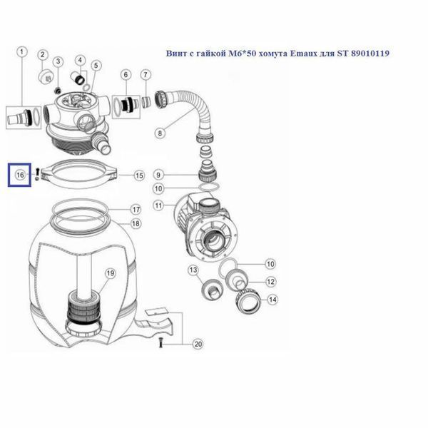 Гвинт з гайкою M6*50 хомута Emaux для ST 89010119 AQ_11874 фото