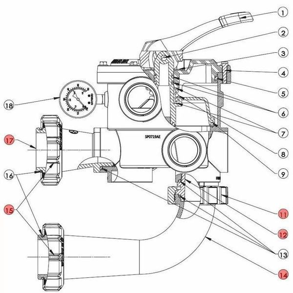 Комплект з'єднань для 6-позиційного вентиля Hayward SPX0719KIT AQ_26841 фото