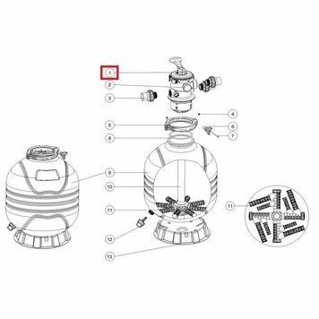 Кран шестиходовий Emaux 1.5'' Т/MFV 88281550B, (верхнє підключення) AQ_19769 фото