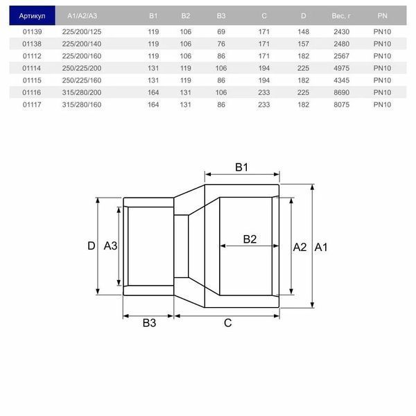 Муфта перехідна ПВХ Hidroten 1001324, d63/50/25 мм AQ_31032 фото