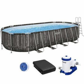 Каркасний басейн Bestway Wood Style 561ES (732х366х132 см) з картриджним фільтром, драбиною та тентом AQ_34021 фото